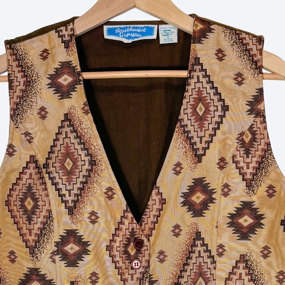 VTG 90s Southwest Canyon Womens M Geometric Jacquard Crop Vest Western Cowgirl‎ - Picture 3 of 6